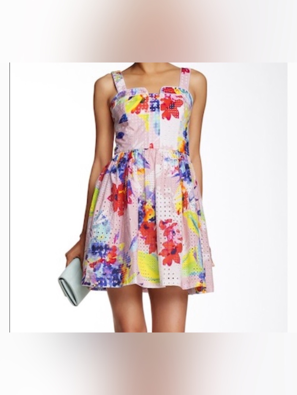 Trina Turk Pink Floral Fit-and-Flare Eyelet Dress